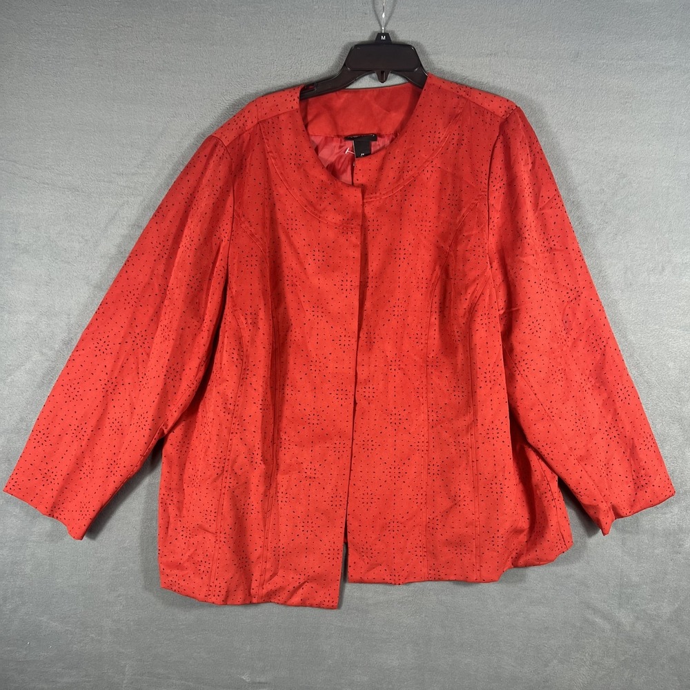 Maggie Barnes Women's 2X Plus Size Red Perforated Collarless Hook & Eye Jacket